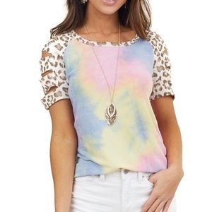 7th ray tie dye leopard print top, size XL